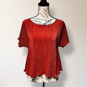 Madewell XS Rust Orange Micro Pleated Short Sleeve Oversized Blouse Boho Summer